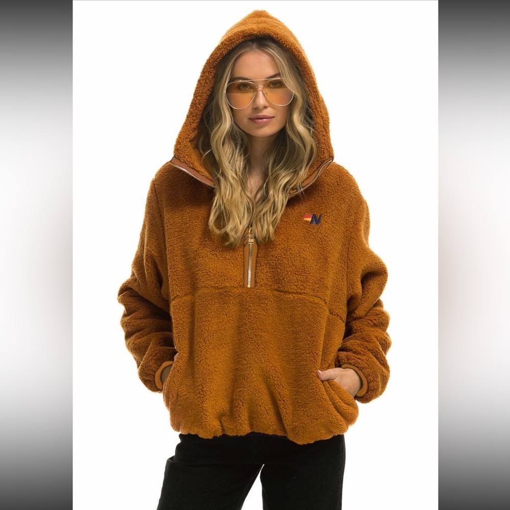 Aviator Nation Teddy Unisex Hooded Half Zip Jacket